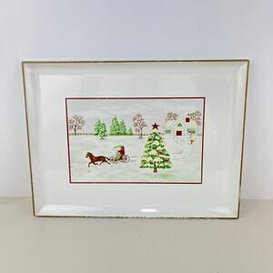 Otagiri Lacquerware Serving Tray Gibson Greeting Holiday Design Sleigh Ride